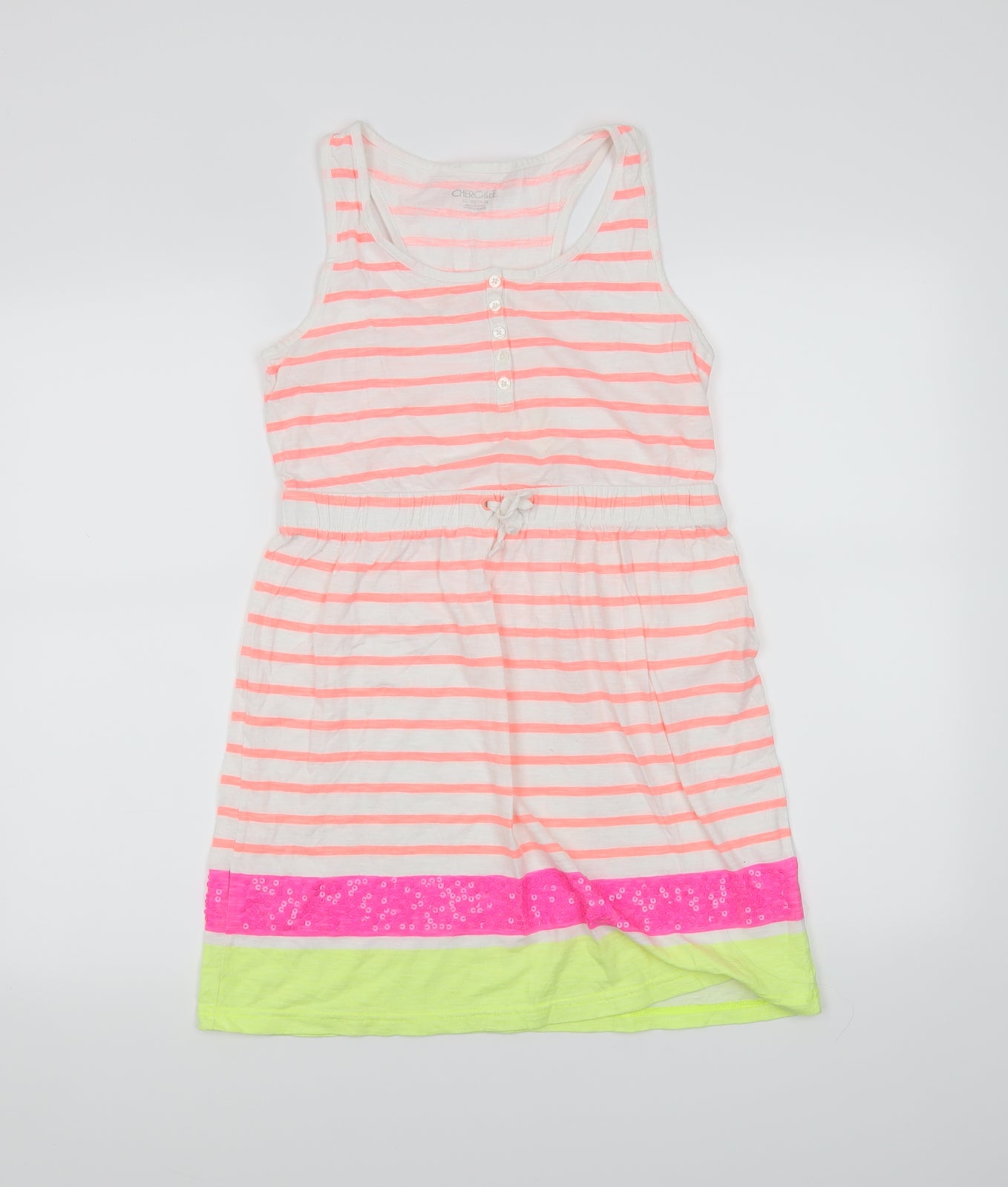 Cherokee Girls Pink Striped  A-Line  Size 14-15 Years