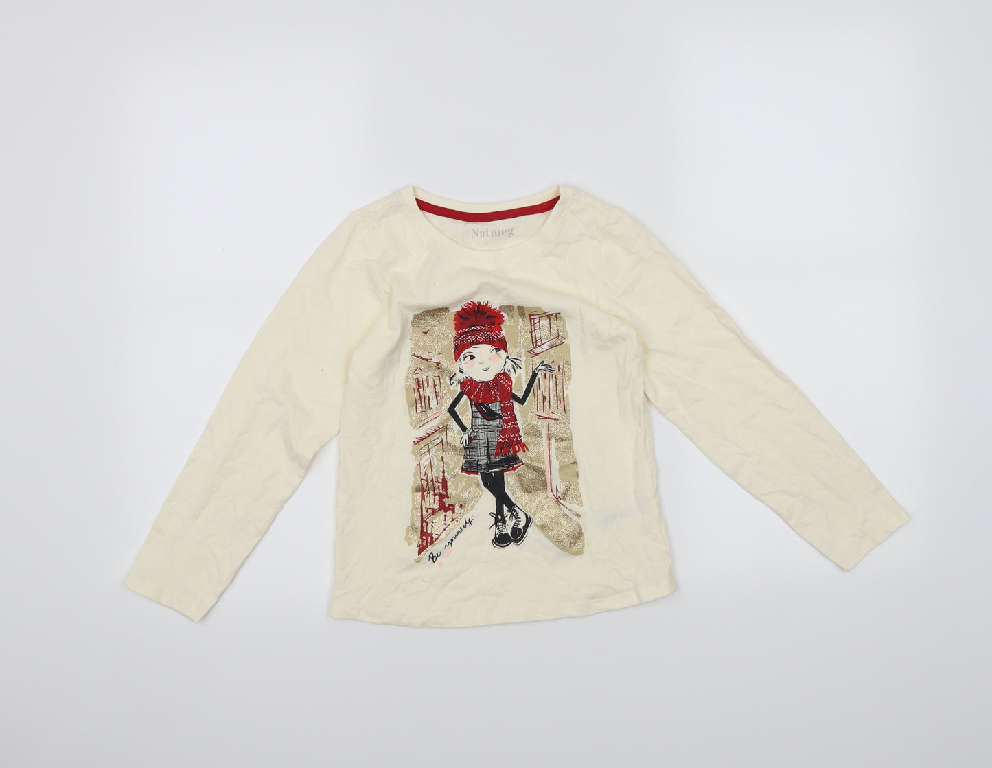 Nutmeg Girls White   Pullover T-Shirt Size 7-8 Years