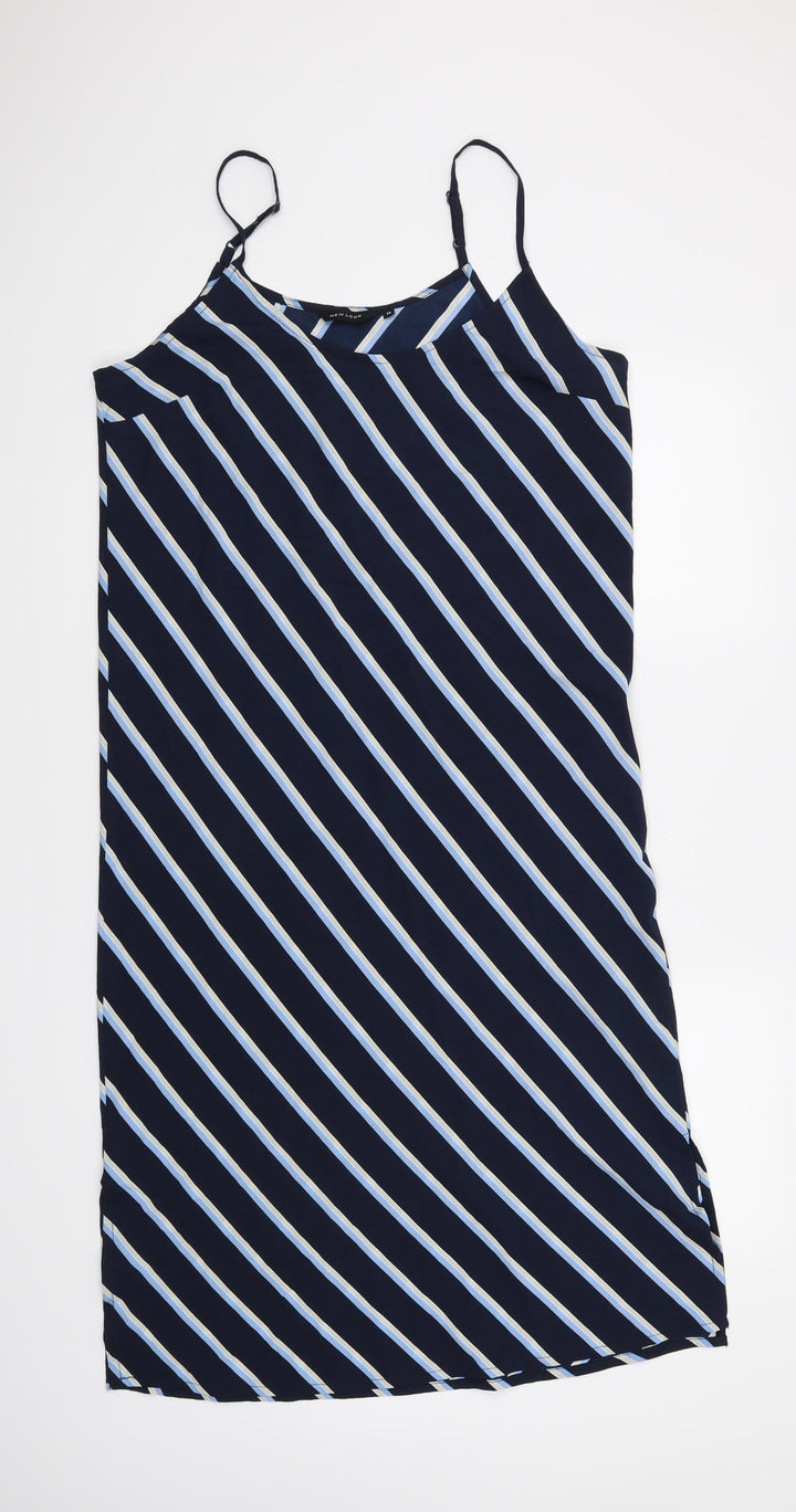 New Look Womens Blue Striped A-Line Size 14