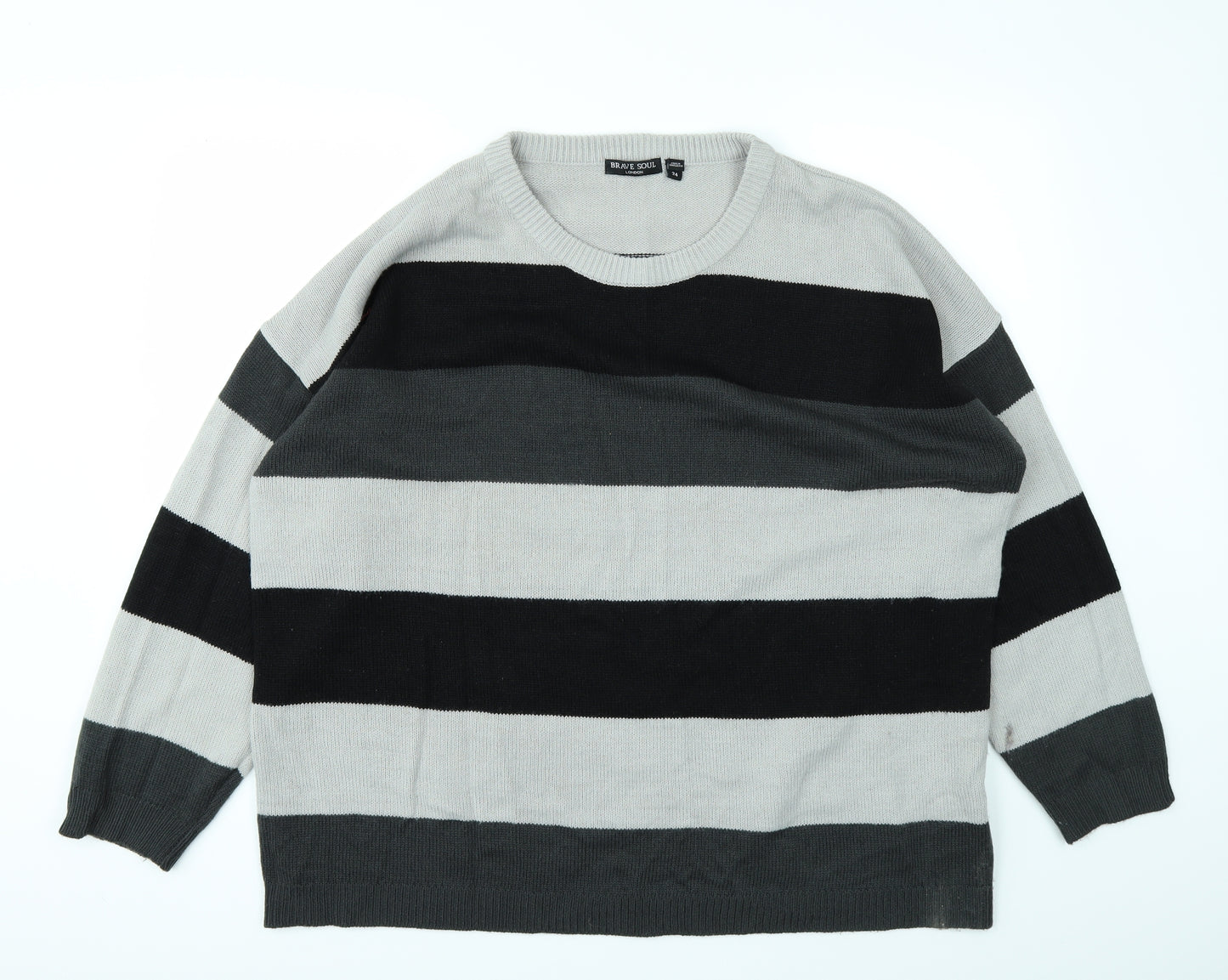 Brave Soul Womens Green Striped  Pullover Jumper Size 24