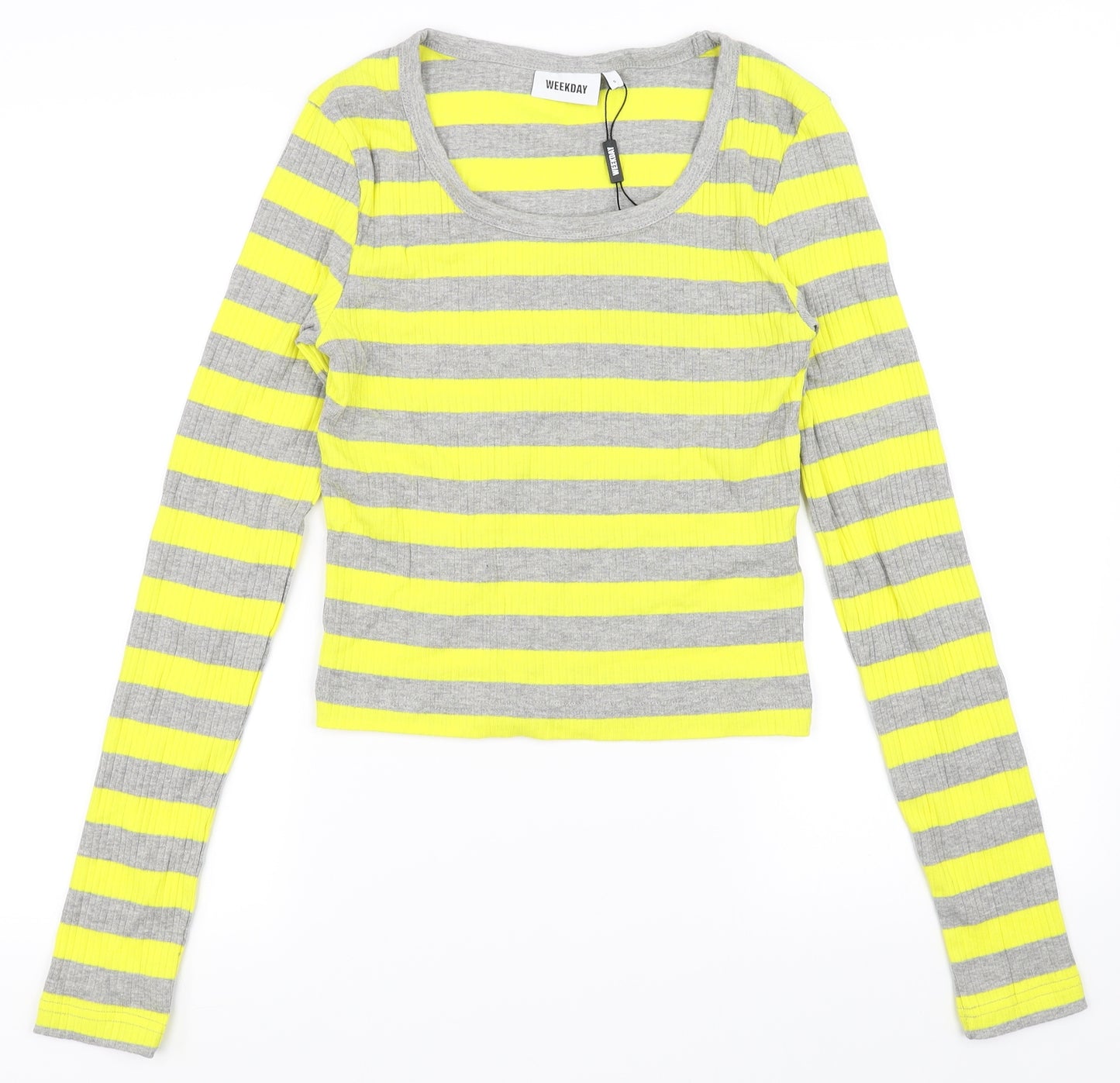 Weekday Womens Yellow Striped  Basic Blouse Size S