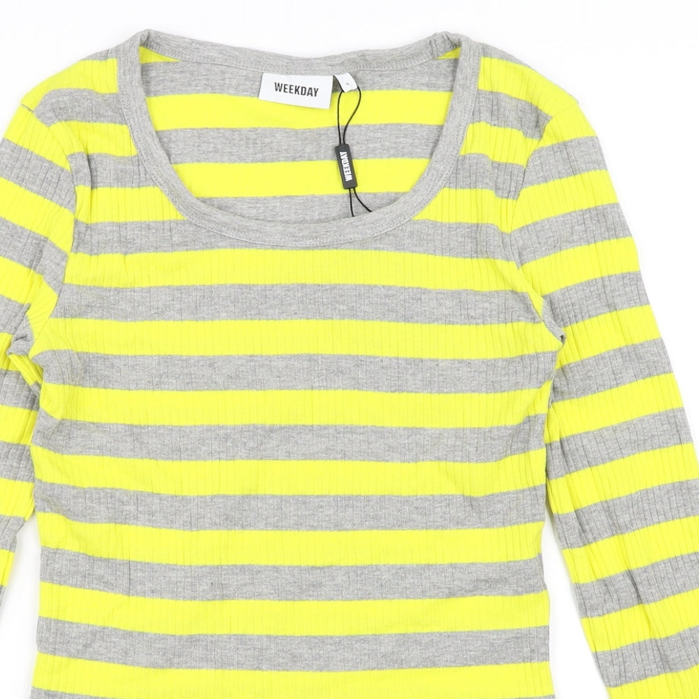 Weekday Womens Yellow Striped  Basic Blouse Size S