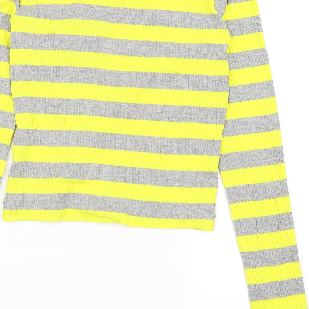 Weekday Womens Yellow Striped  Basic Blouse Size S