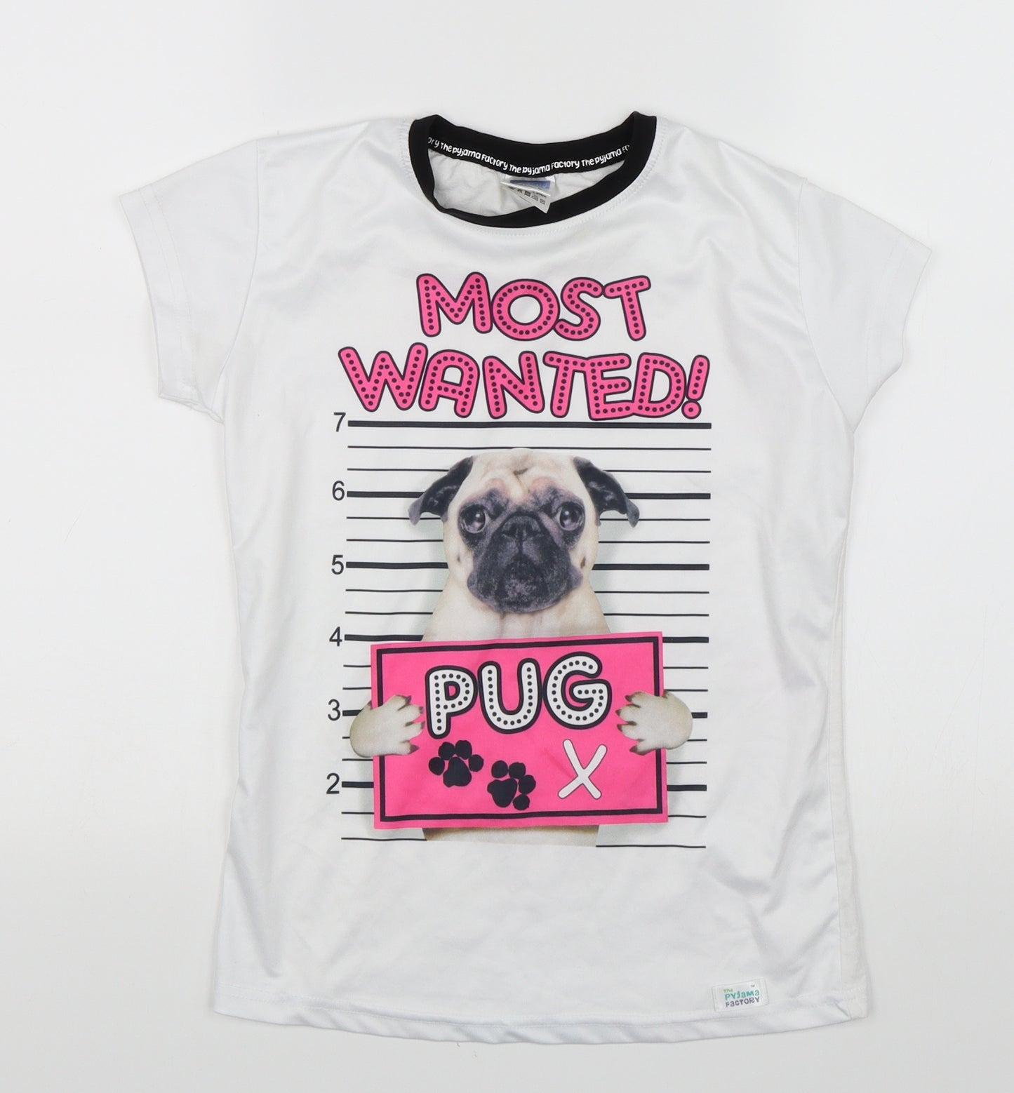 Pyjama Factory Girls White Solid  Top Pyjama Top Size 9-10 Years  - Most Wanted Pug