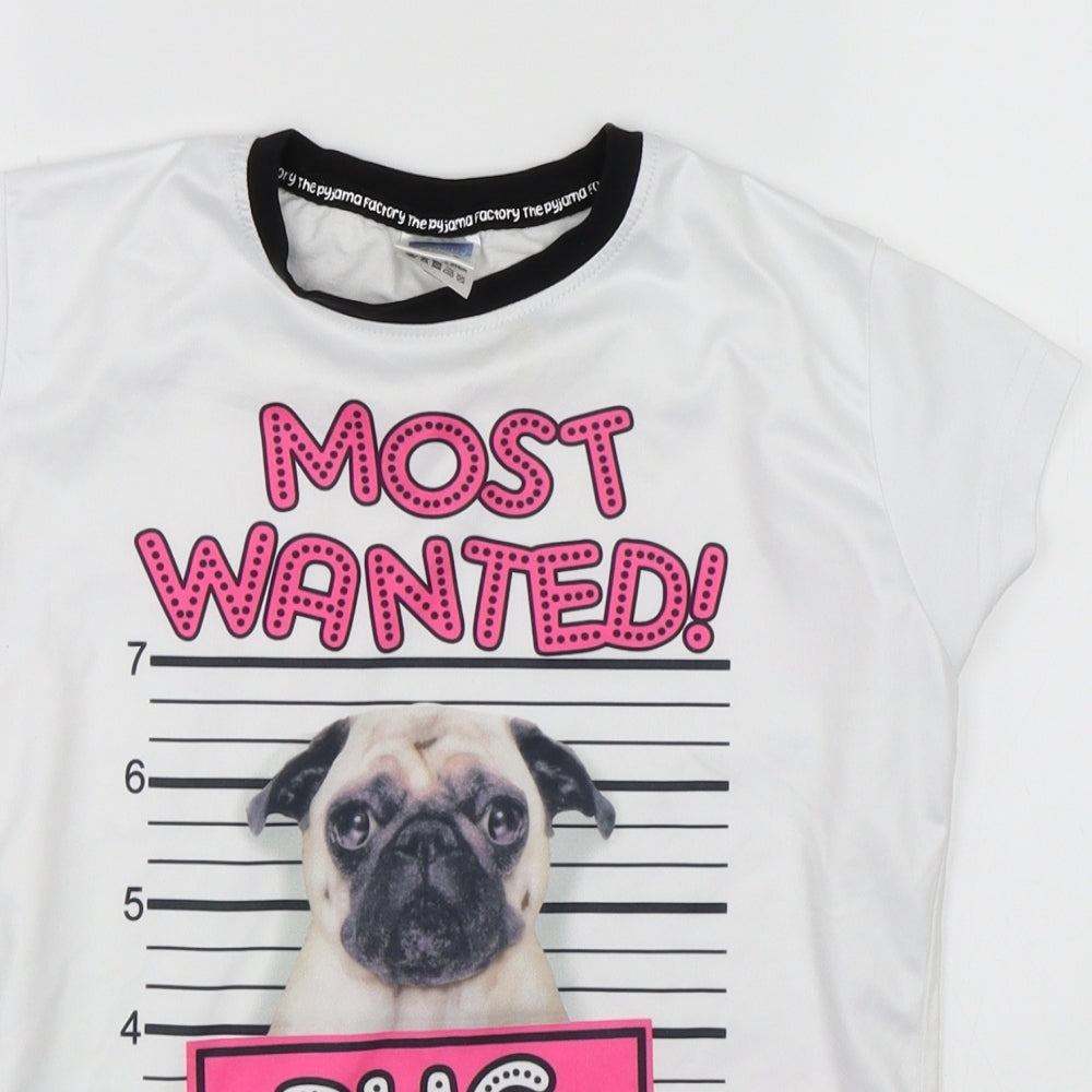 Pyjama Factory Girls White Solid  Top Pyjama Top Size 9-10 Years  - Most Wanted Pug