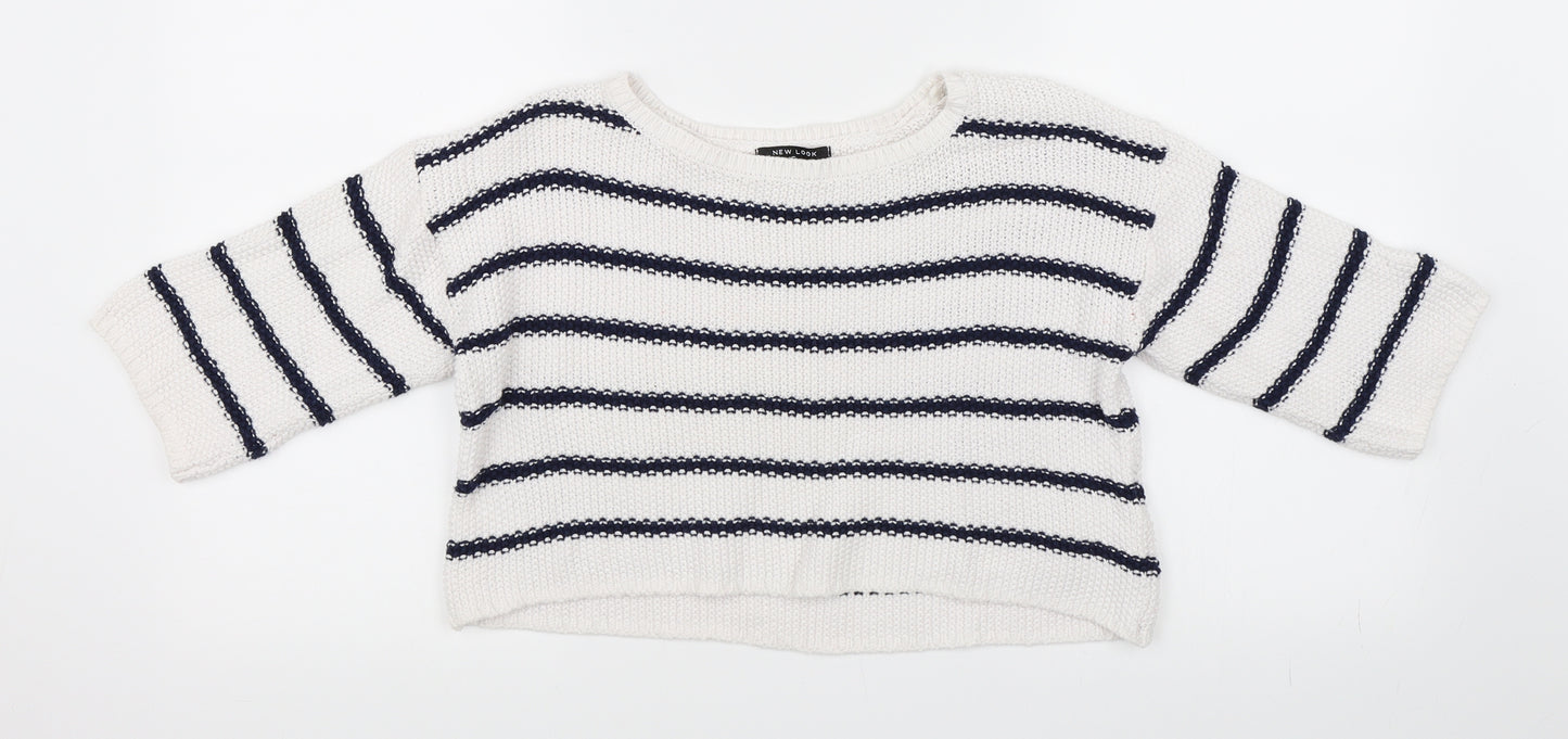 Newlook Girls White Striped  Pullover Jumper Size 10-11 Years