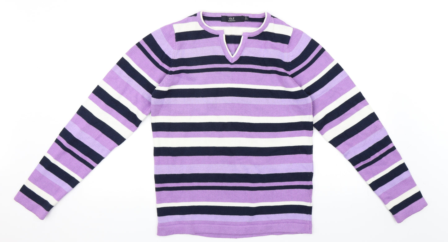 Isle Womens Purple Striped  Pullover Jumper Size 10