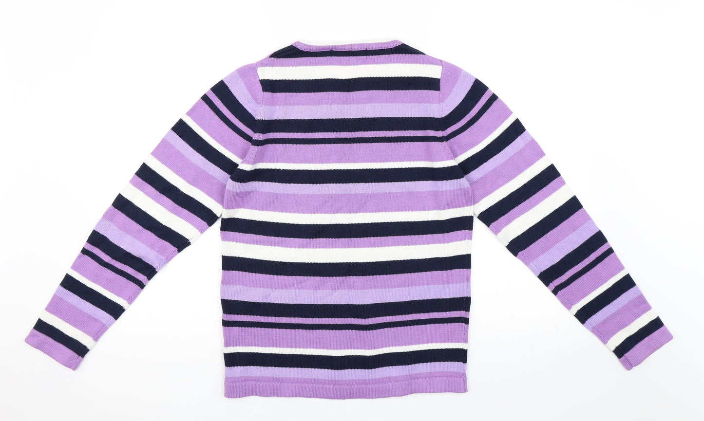 Isle Womens Purple Striped  Pullover Jumper Size 10