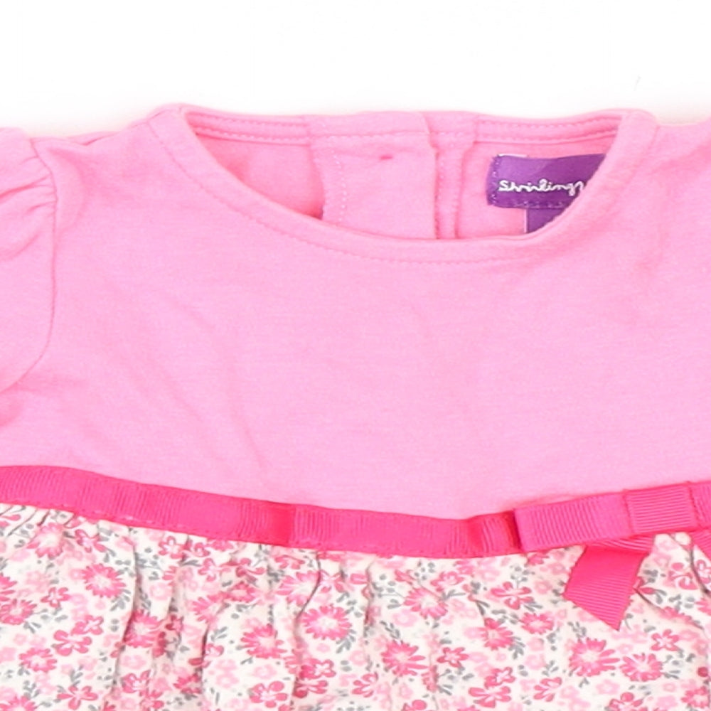 Shrinking Violet Girls Pink Floral  Skater Dress  Size 0-3 Months