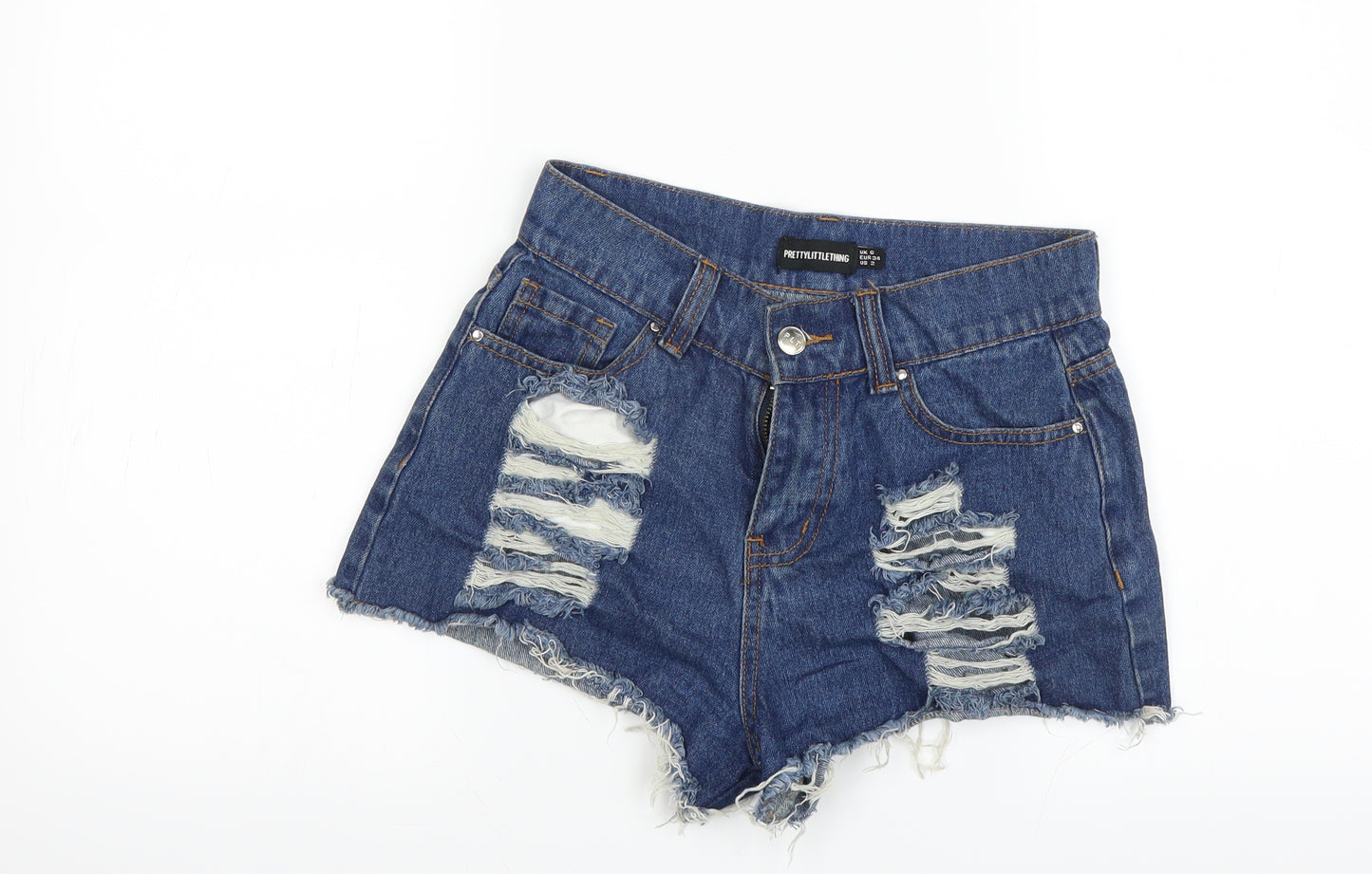 PRETTYLITTLETHING Womens Blue   Cut-Off Shorts Size 6