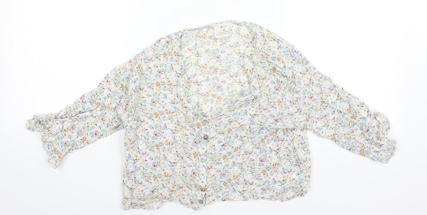 Pins & Needles Womens White Floral  Basic Button-Up Size 8