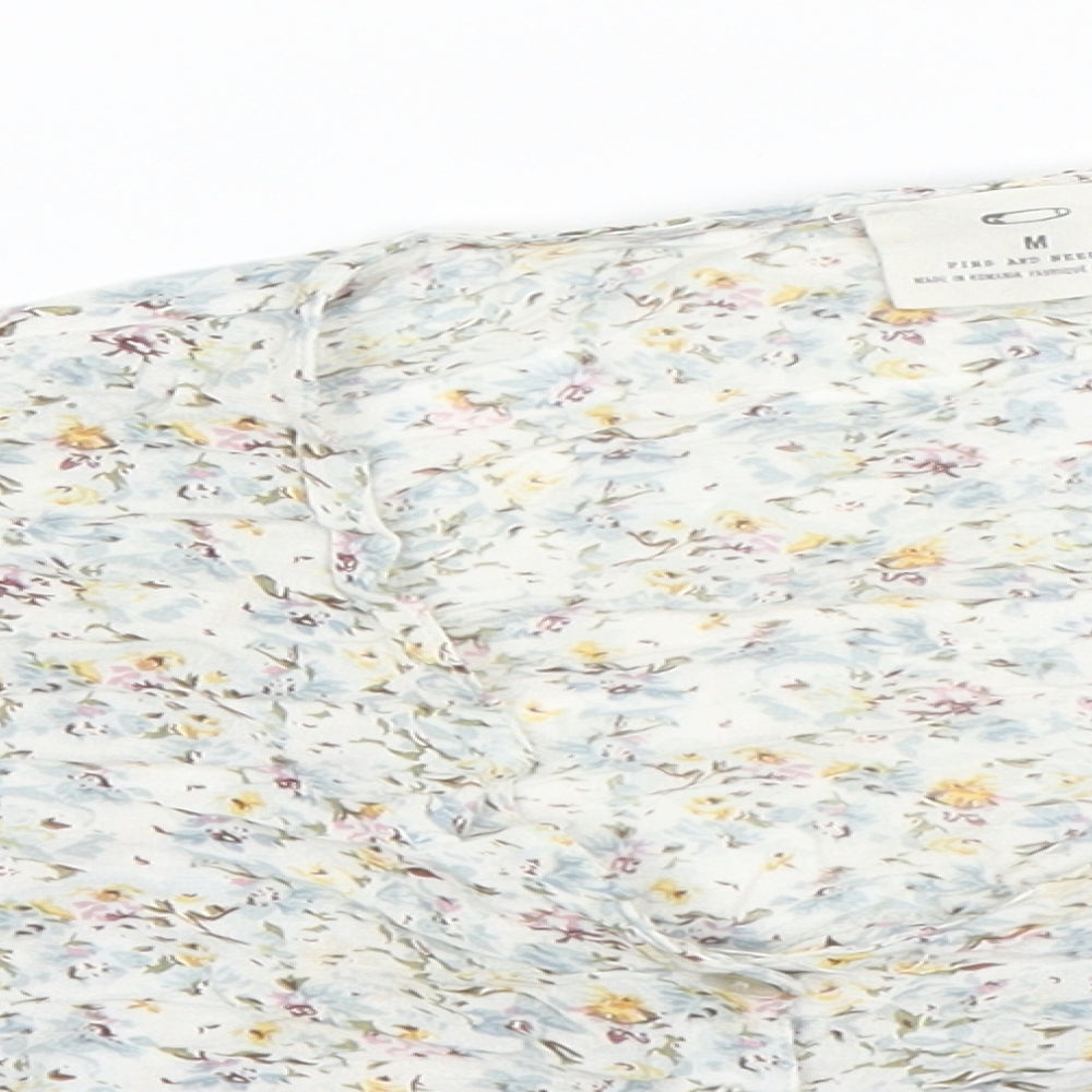 Pins & Needles Womens White Floral  Basic Button-Up Size 8