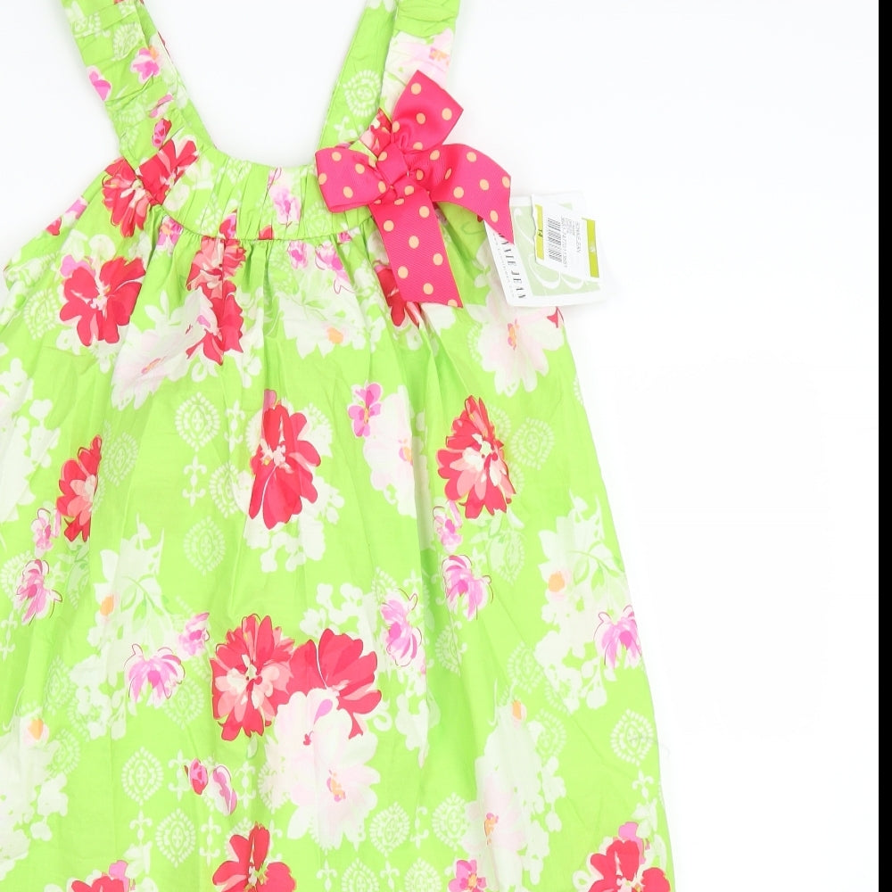 Bonnie Jean Womens Green Floral  A-Line  Size 14