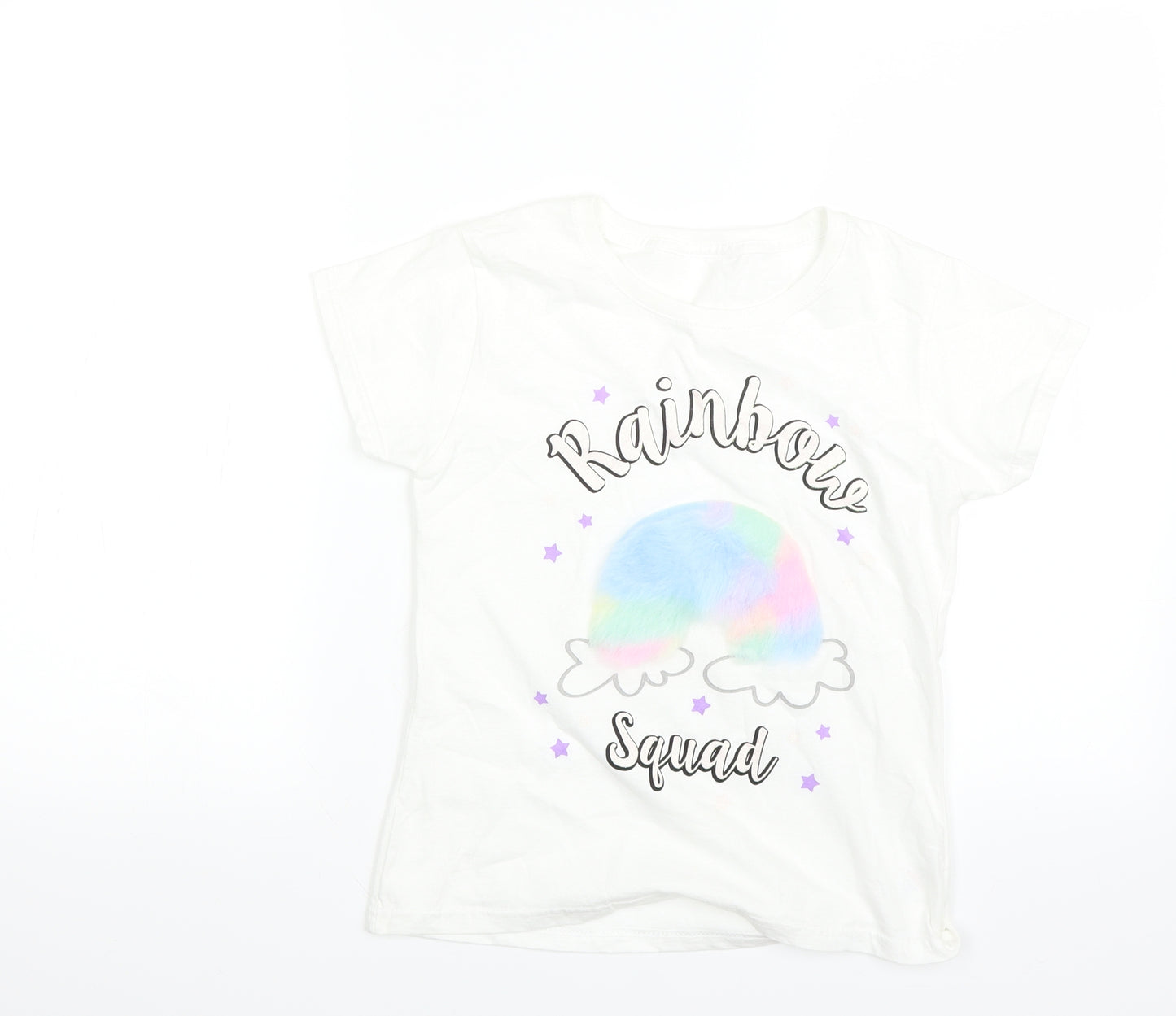 Preworn Girls White   Basic T-Shirt Size 9-10 Years