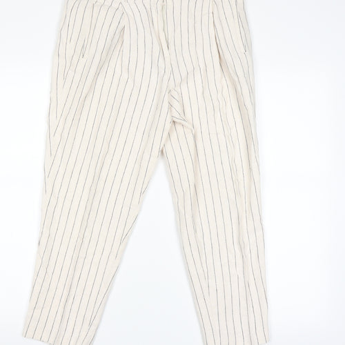 Marks and Spencer Womens Beige Striped  Chino Trousers Size 12 L24 in