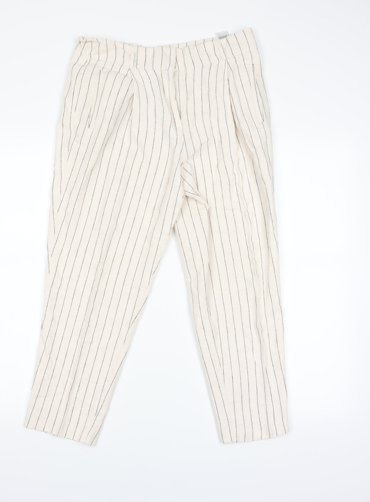 Marks and Spencer Womens Beige Striped  Chino Trousers Size 12 L24 in