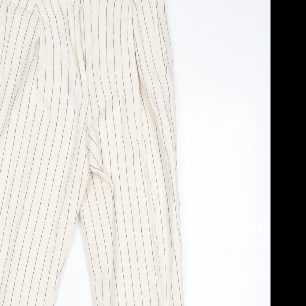 Marks and Spencer Womens Beige Striped  Chino Trousers Size 12 L24 in