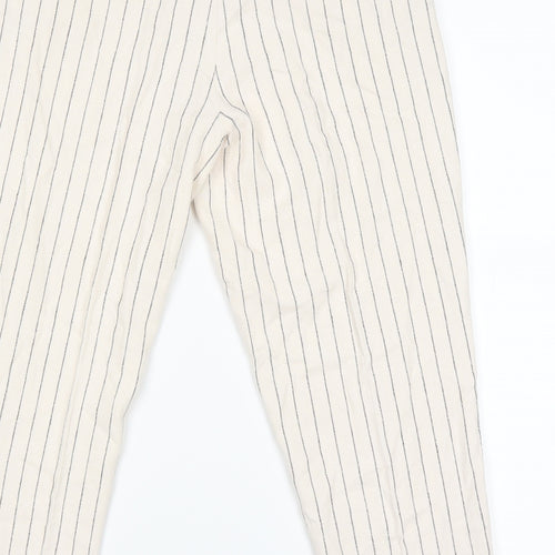 Marks and Spencer Womens Beige Striped  Chino Trousers Size 12 L24 in