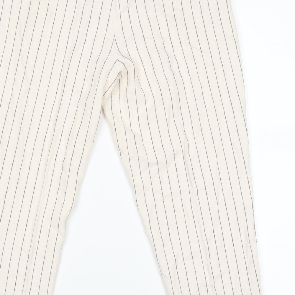 Marks and Spencer Womens Beige Striped  Chino Trousers Size 12 L24 in
