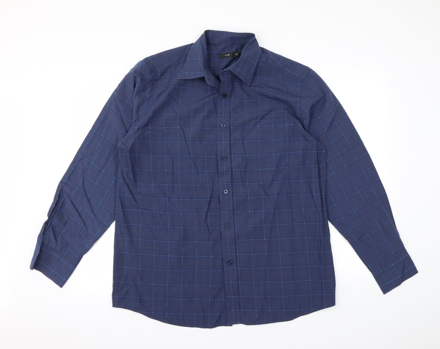 F&F Mens Blue Check   Dress Shirt Size M