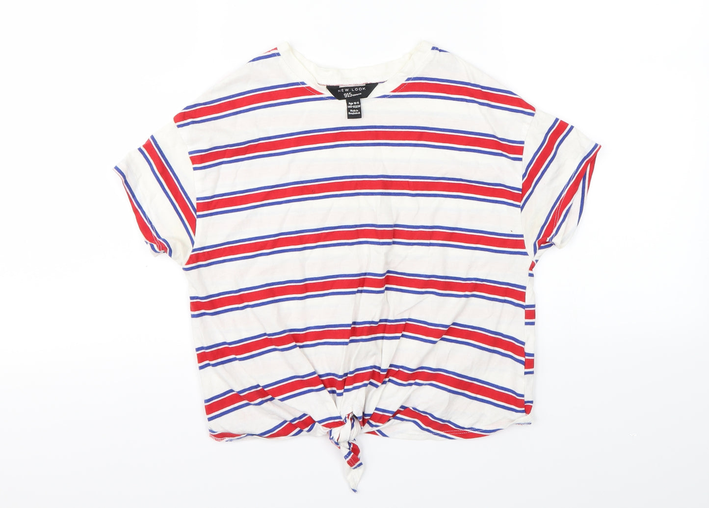 New Look Girls White Striped  Basic T-Shirt Size 10 Years