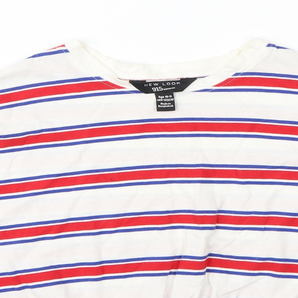 New Look Girls White Striped  Basic T-Shirt Size 10 Years