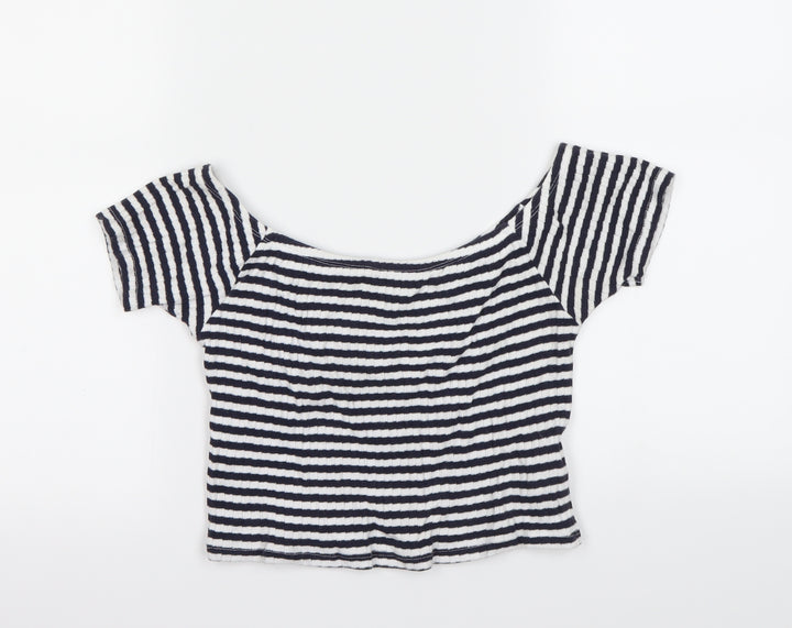 New Look Womens Blue Striped  Basic T-Shirt Size 12