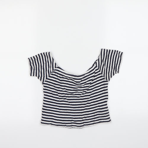 New Look Womens Blue Striped  Basic T-Shirt Size 12