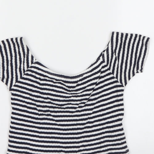 New Look Womens Blue Striped  Basic T-Shirt Size 12