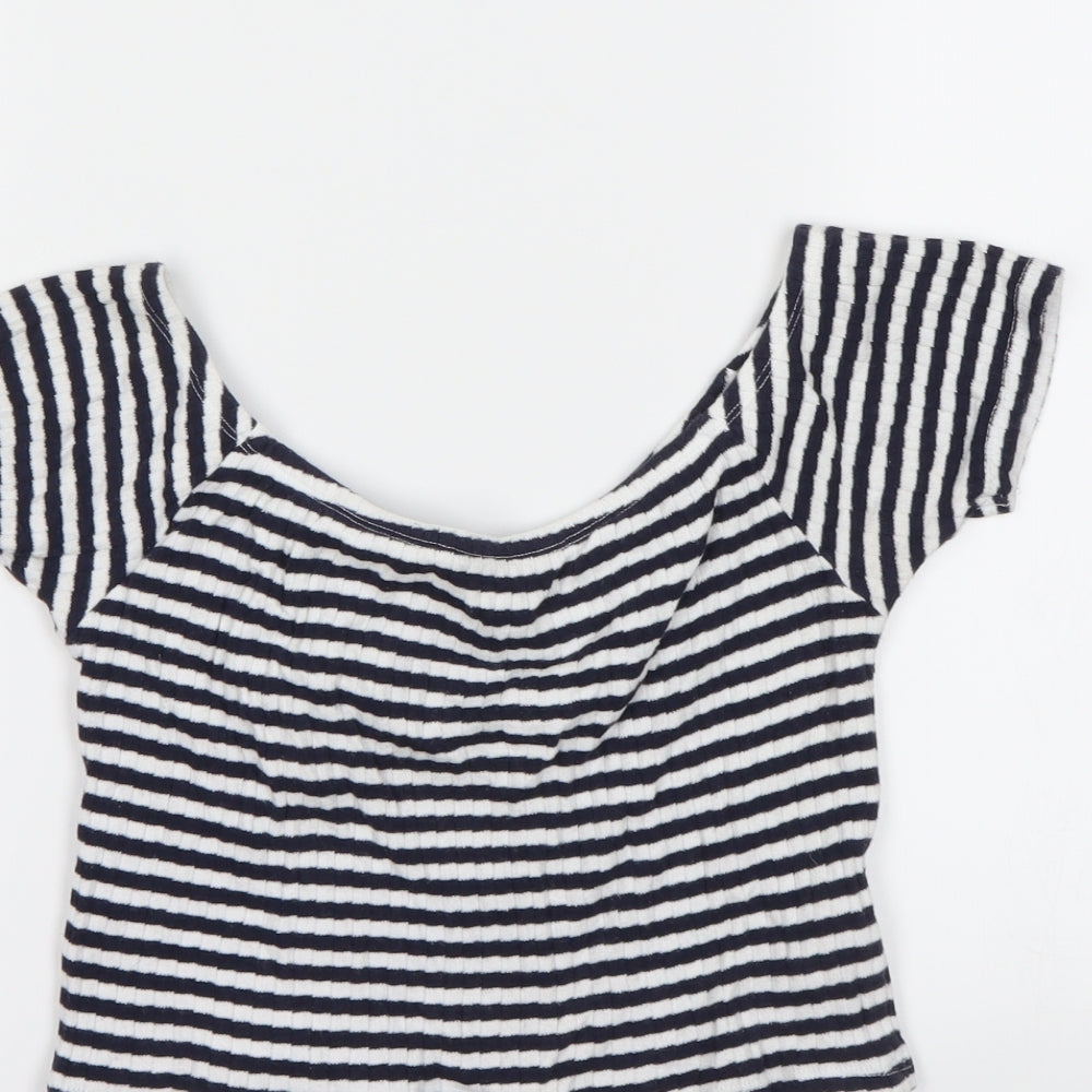 New Look Womens Blue Striped  Basic T-Shirt Size 12