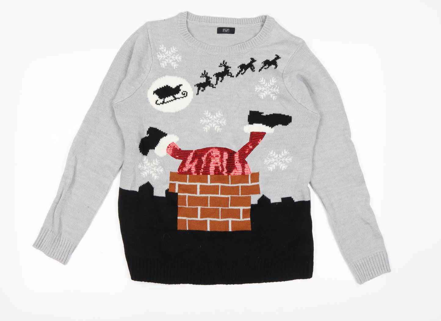 F&F Womens Grey   Pullover Jumper Size 12  - Christmas jumper