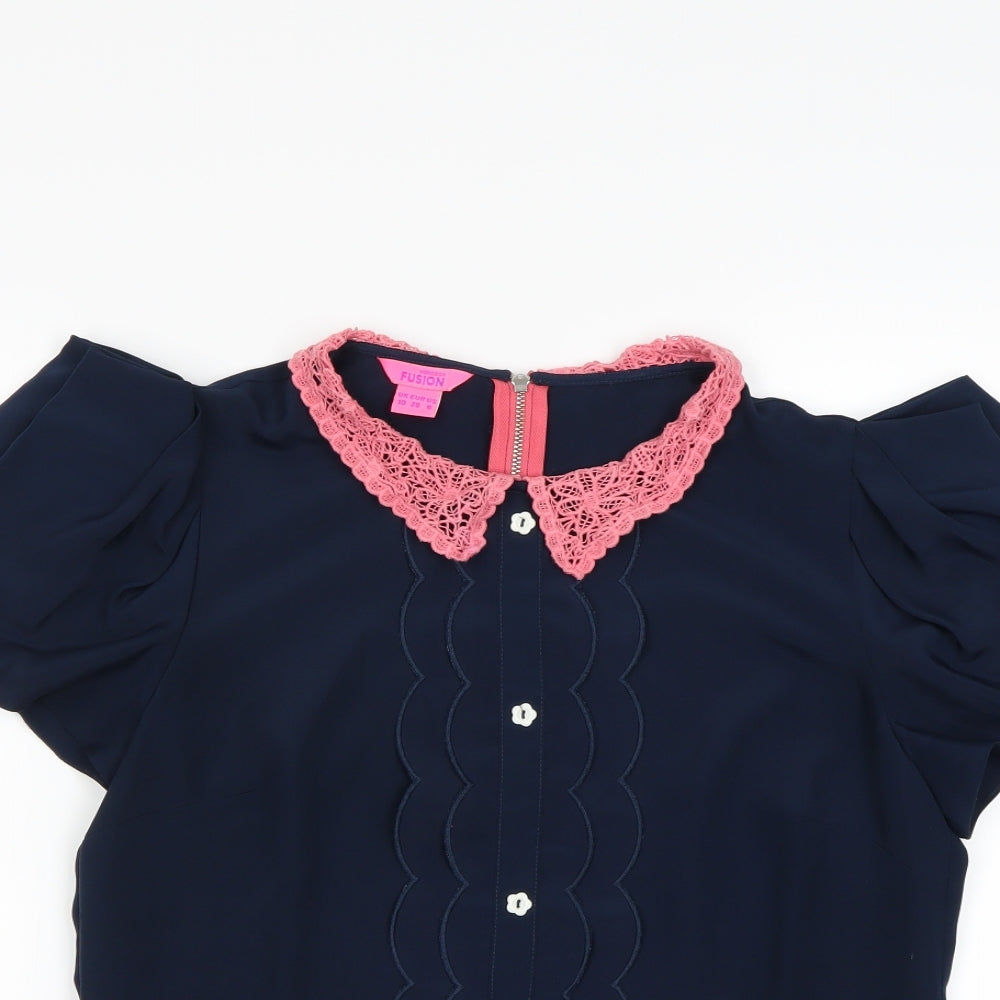 Fusion Womens Blue   Basic Blouse Size 10
