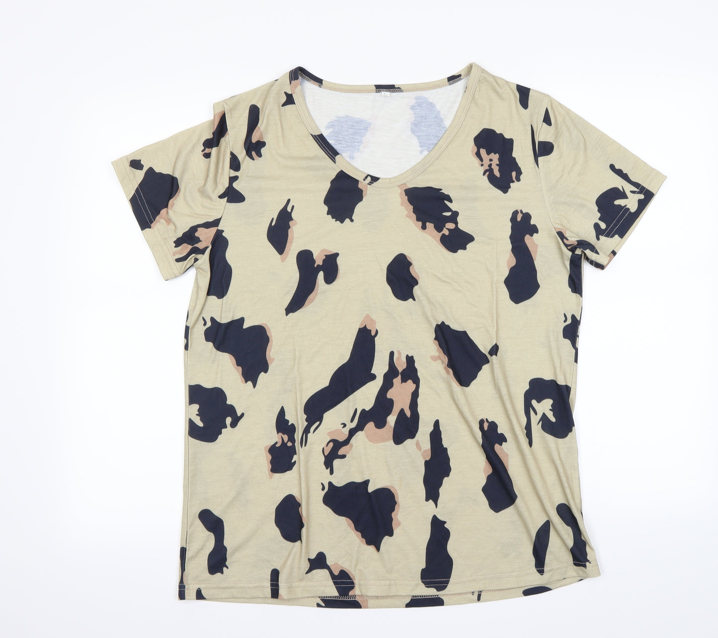 Preworn Womens Beige Animal Print  Basic T-Shirt Size L