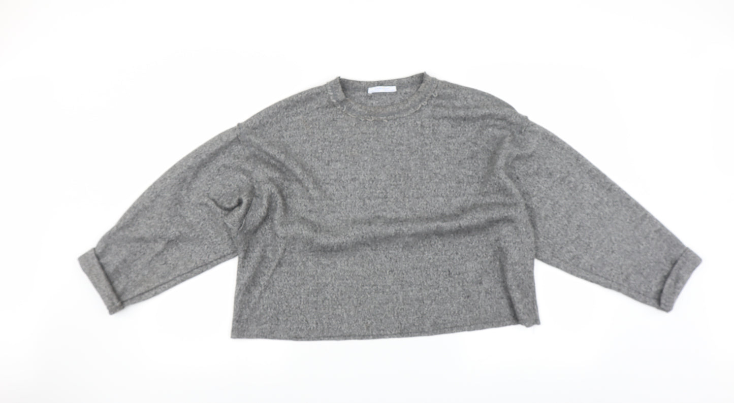 Zara Womens Grey   Pullover Jumper Size S  - CROPPED distressed neckline
