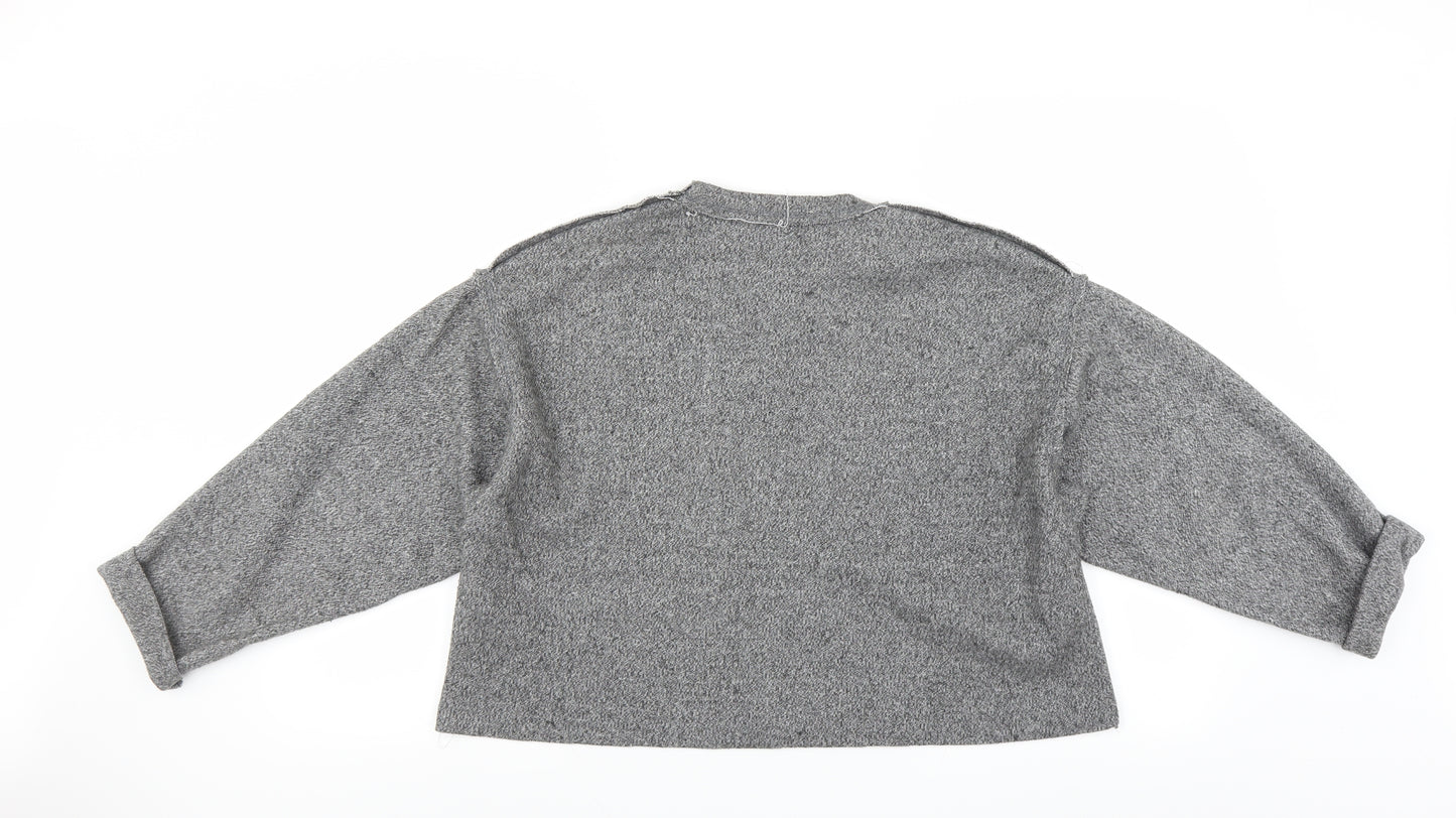 Zara Womens Grey   Pullover Jumper Size S  - CROPPED distressed neckline