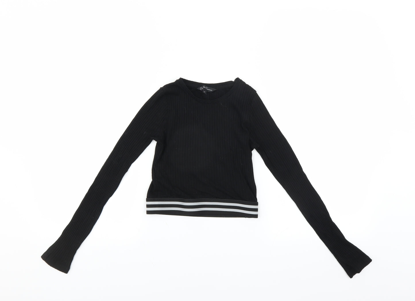 Candy Couture Girls Black   Basic T-Shirt Size 11 Years  - CROPPED