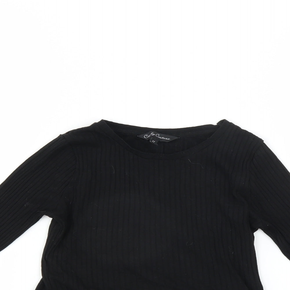 Candy Couture Girls Black   Basic T-Shirt Size 11 Years  - CROPPED