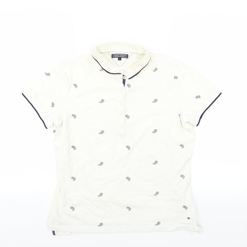 Tommy Hilfiger Womens Ivory Paisley  Basic Polo Size M