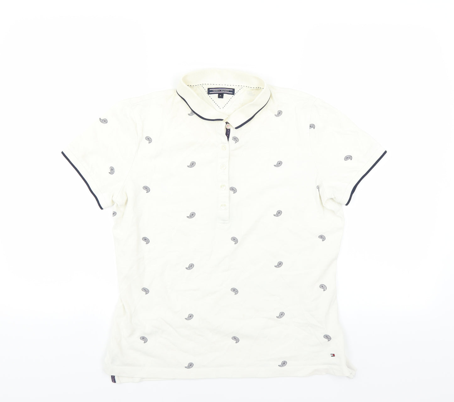 Tommy Hilfiger Womens Ivory Paisley  Basic Polo Size M