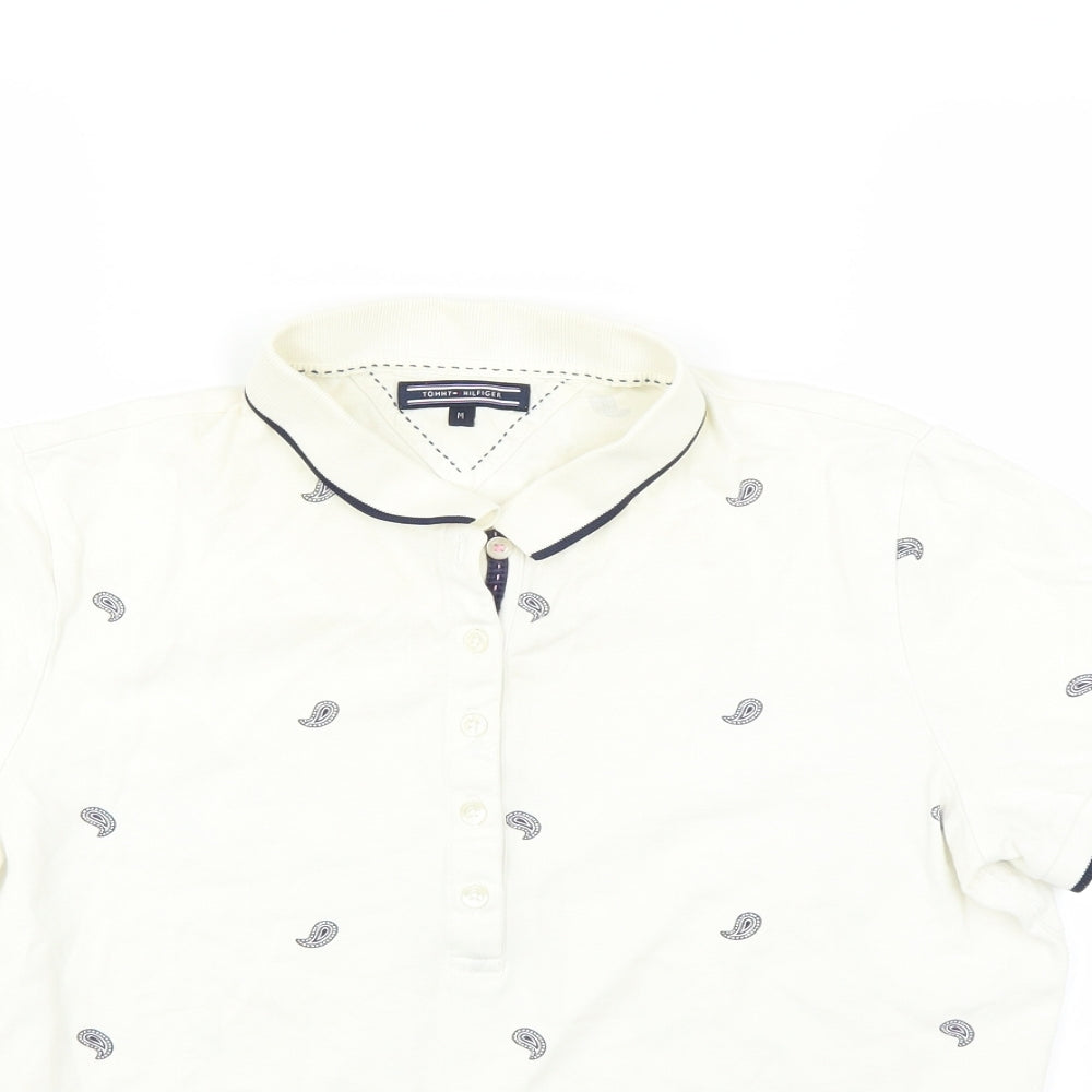 Tommy Hilfiger Womens Ivory Paisley  Basic Polo Size M