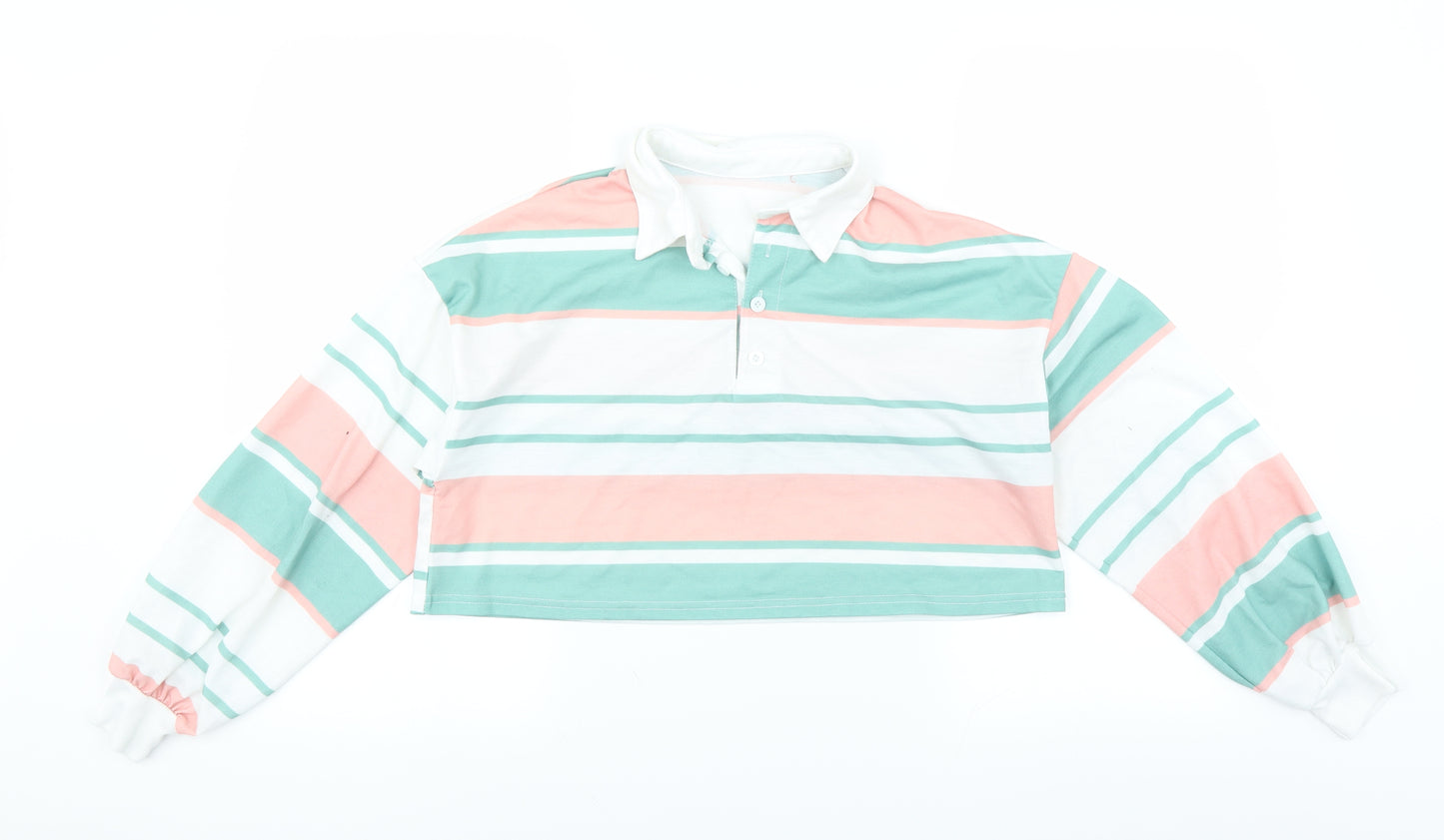 Preworn Womens Green Striped  Pullover Jumper Size S  - CROPPED