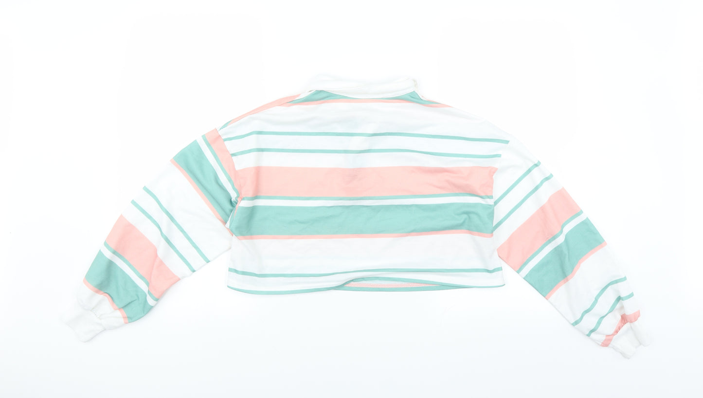 Preworn Womens Green Striped  Pullover Jumper Size S  - CROPPED