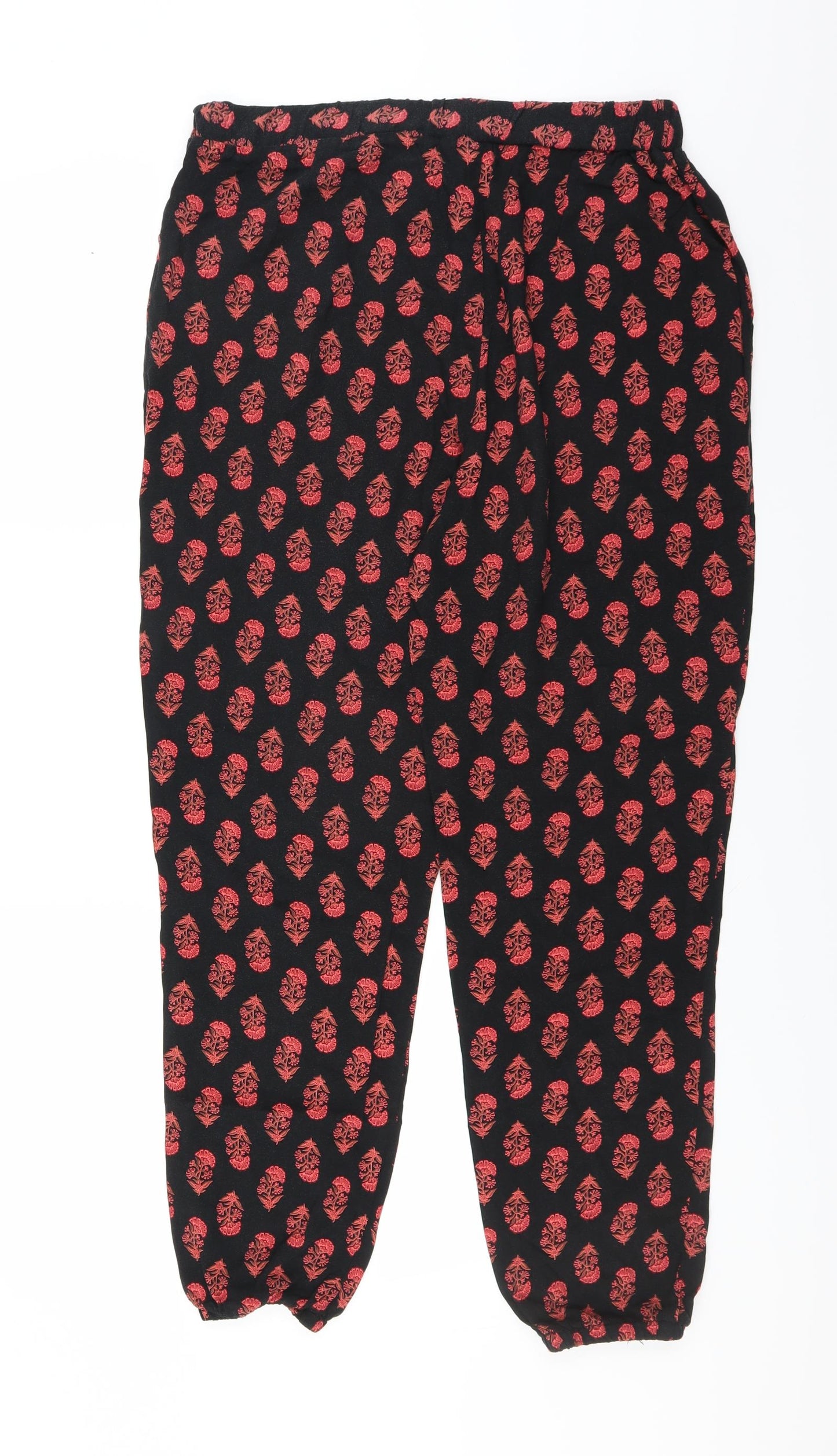 Red Herring Womens Black Floral  Trousers  Size 14 L28 in