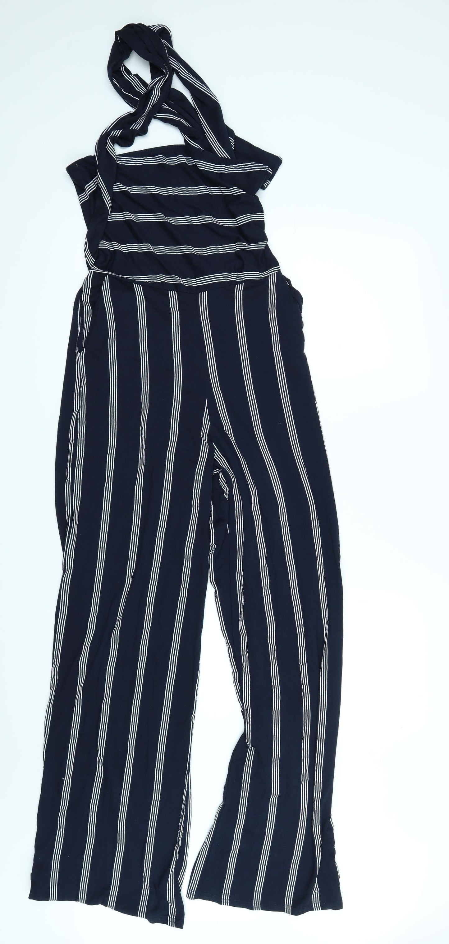 Boohoo Womens Blue Striped  Jumpsuit One-Piece Size 8