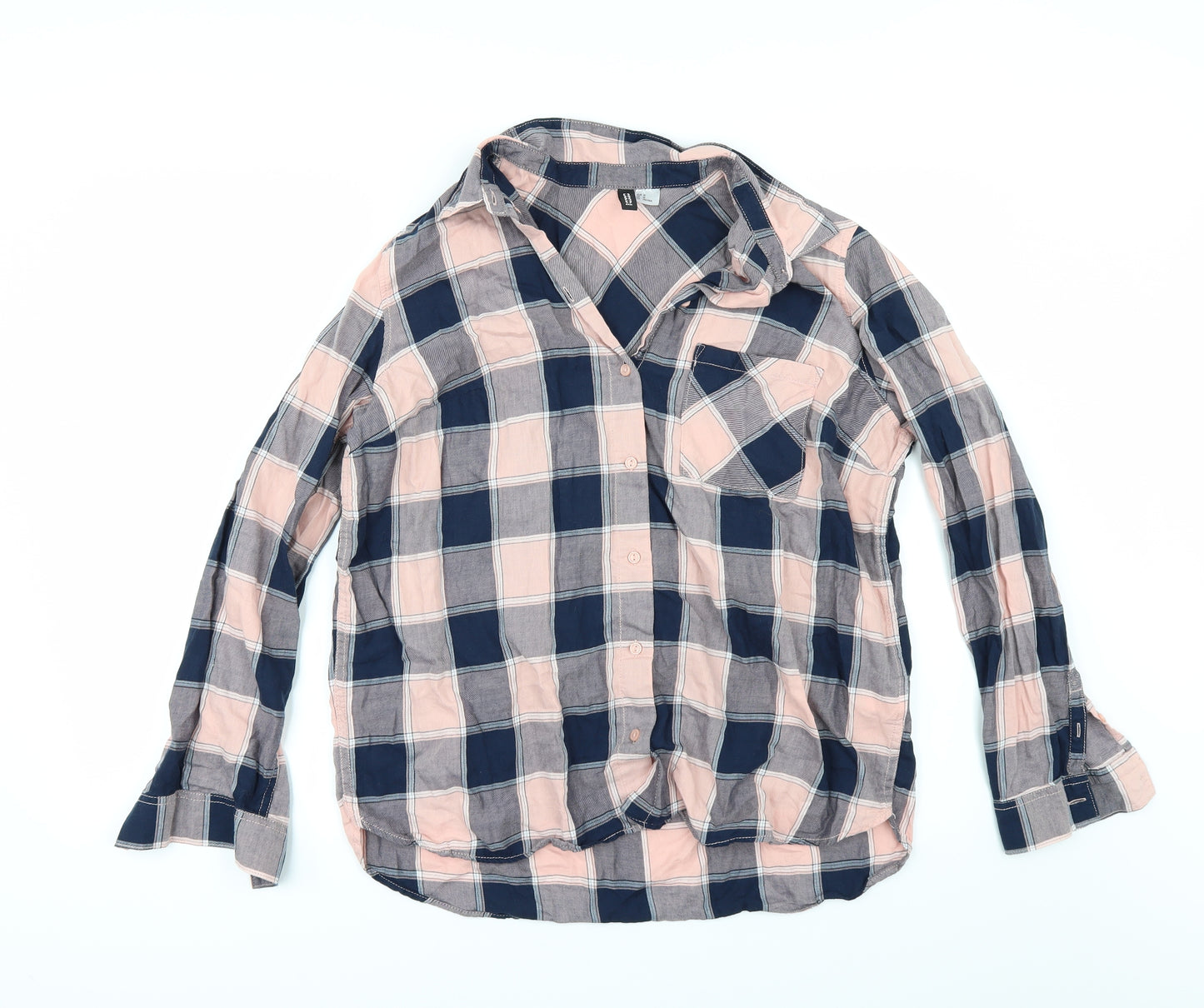 H&M Womens Purple Check  Tunic Button-Up Size M
