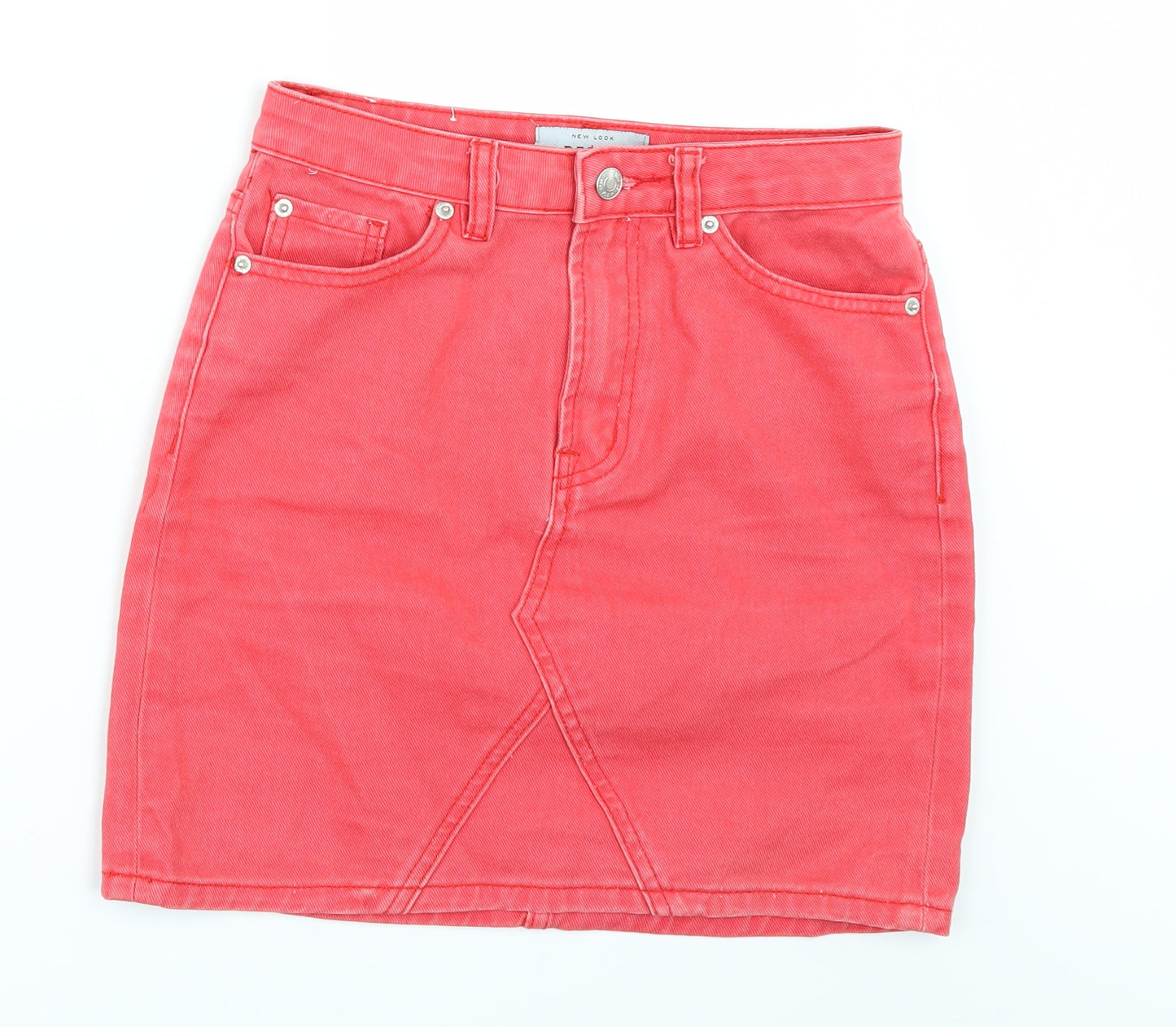 New Look Womens Red  Denim Mini Skirt Size 6