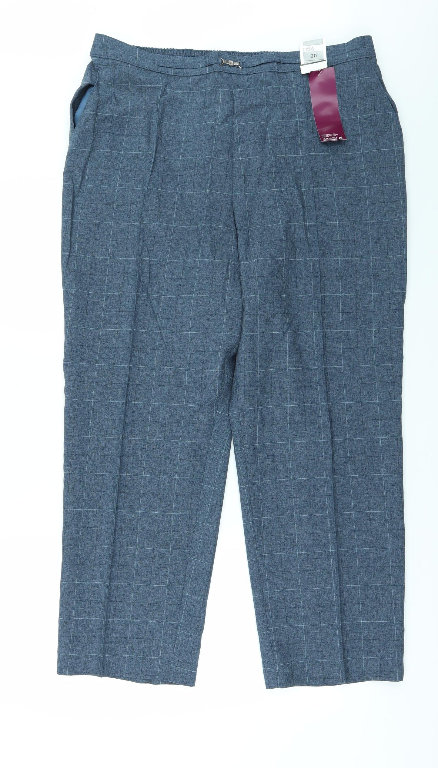 Marks and Spencer Womens Blue Check  Trousers  Size 20 L27 in