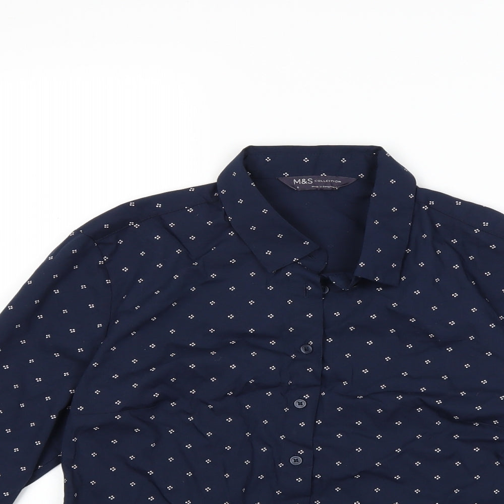 Marks and Spencer Womens Blue Geometric  Basic Button-Up Size 8