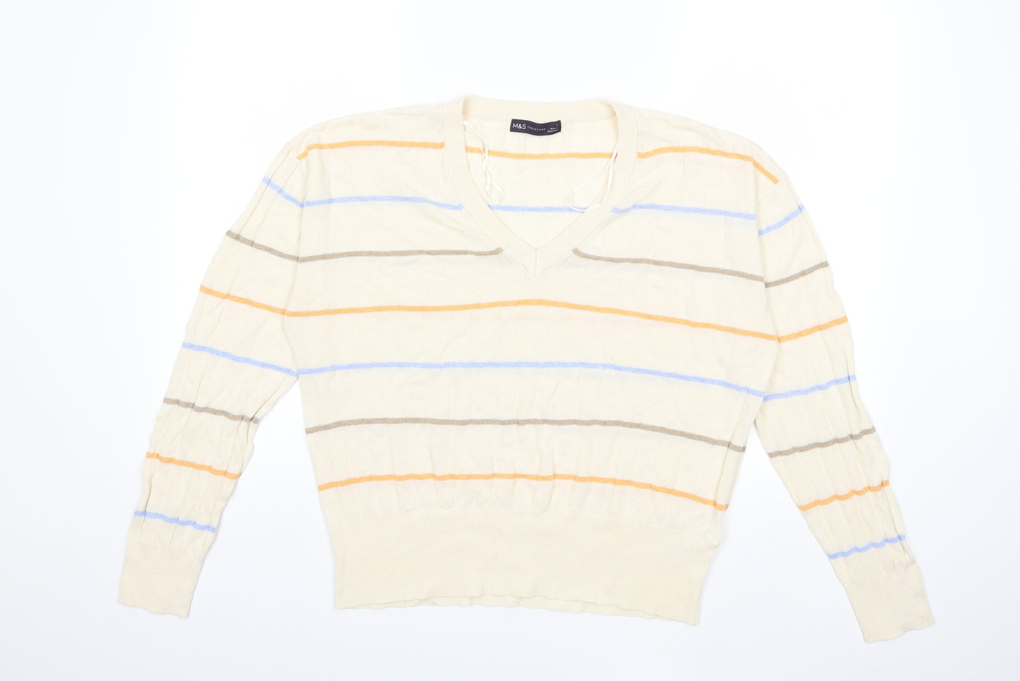 Marks and Spencer Womens Beige Striped Knit Pullover Jumper Size L