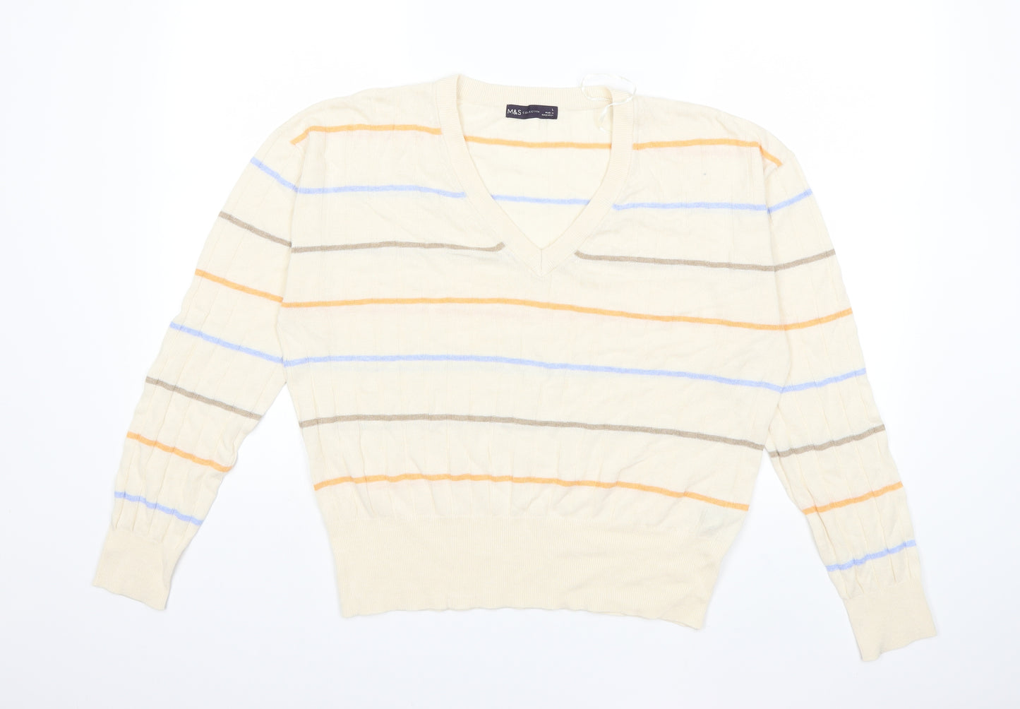 Marks and Spencer Womens Beige Striped Knit Pullover Jumper Size L